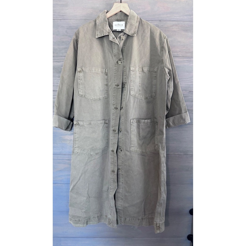 Velvet by Graham & Spencer Elaine Sanded Twill Trench Coat Green XS Duster - Picture 4 of 8